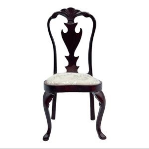 Vtg Bespaq Queen Anne Upholster Ivory Silk Seat Dining Chair Miniature Dollhouse